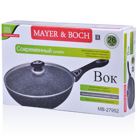 Сковорода-вок 26 см мраморная крошка с крышкой